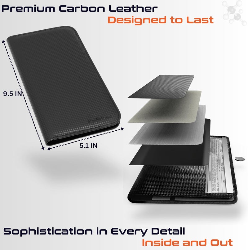 MOTO4X Carbon Black Magnetic Shut Premium PU Leather Insurance and Registration Holder, Glove Box Organizer for Car, Stylish Car Accessories, Organize Vehicle Documents with flair, Size 9.5 in x 5.1 in - Image 4